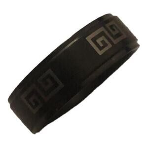Stainless steel black toned Greek key band ring size 13‎